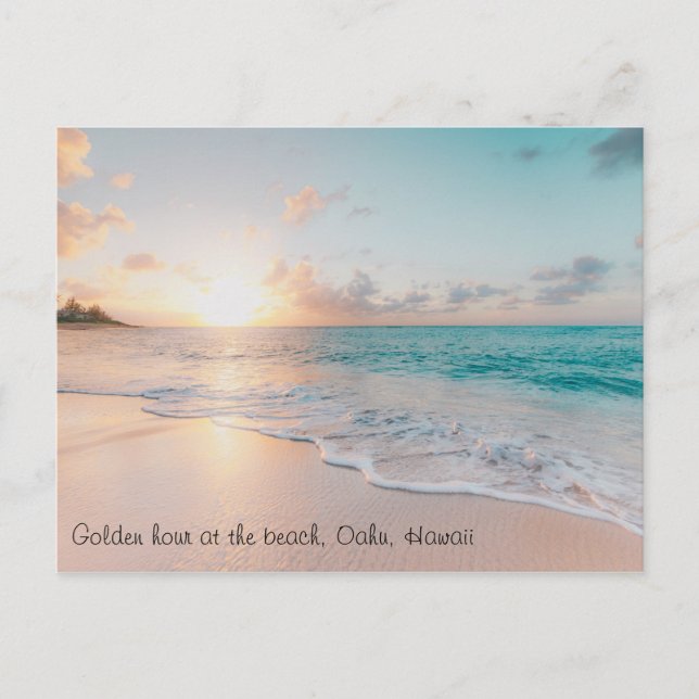 Custom Text Gorgeous Golden Hour Oahu Hawaii Beach Postkarte (Vorderseite)
