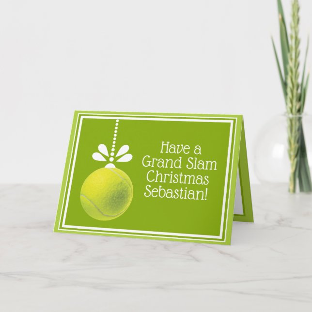 Custom text green Tennis bauble Christmas Karte (Vorderseite)