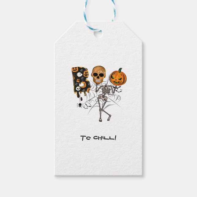 Custom Text Halloween Pumpkin Skeleton Boo Geschenkanhänger (Vorderseite)
