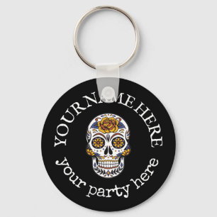 Custom Text Halloween Sugar Skull La Santa Muerte Schlüsselanhänger