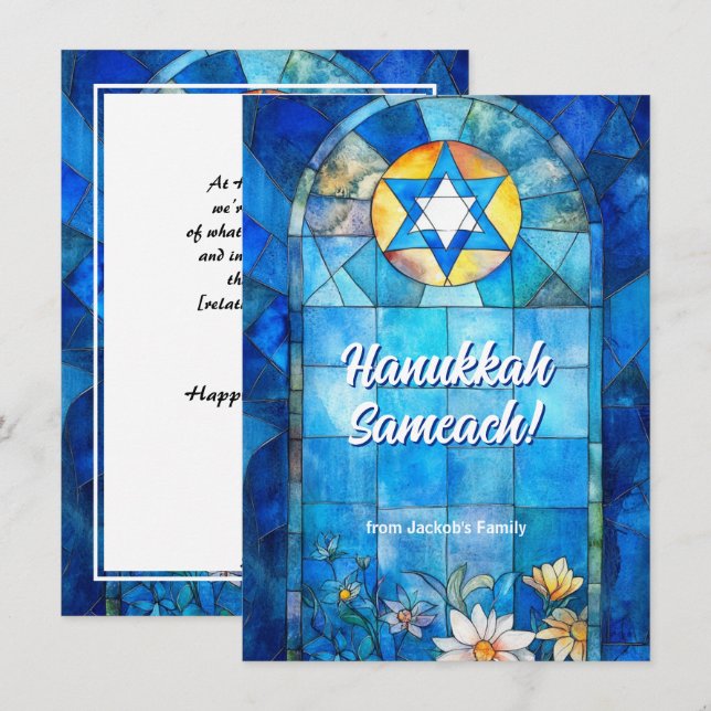 Custom text Happy Hanukkah, Buntglas Feiertagskarte (Vorne/Hinten)