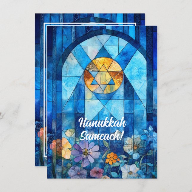Custom text Happy Hanukkah, Buntglas Feiertagskarte (Vorne/Hinten)