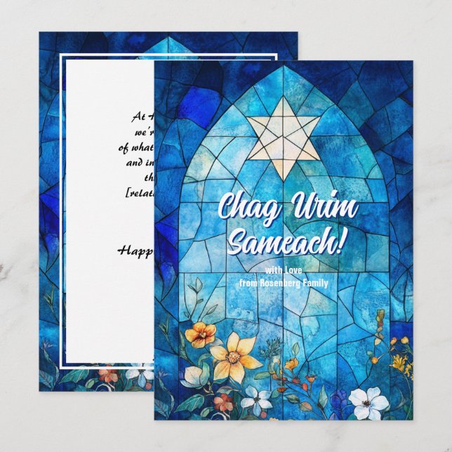 Custom text Happy Hanukkah, Buntglas Feiertagskarte (Vorne/Hinten)