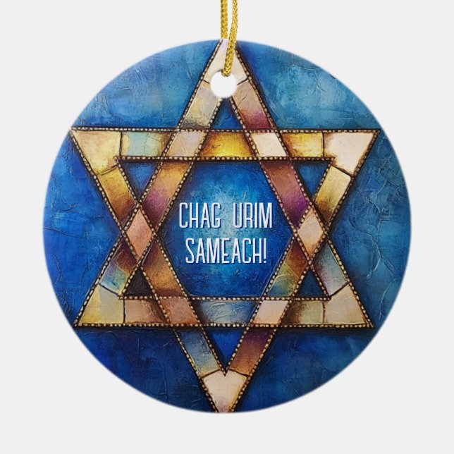 Custom text Happy Hanukkah ✡️, Star von David Keramik Ornament (Vorne)