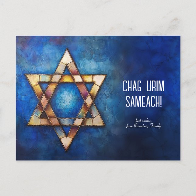 Custom text Happy Hanukkah ✡️, Star von David Postkarte (Vorderseite)