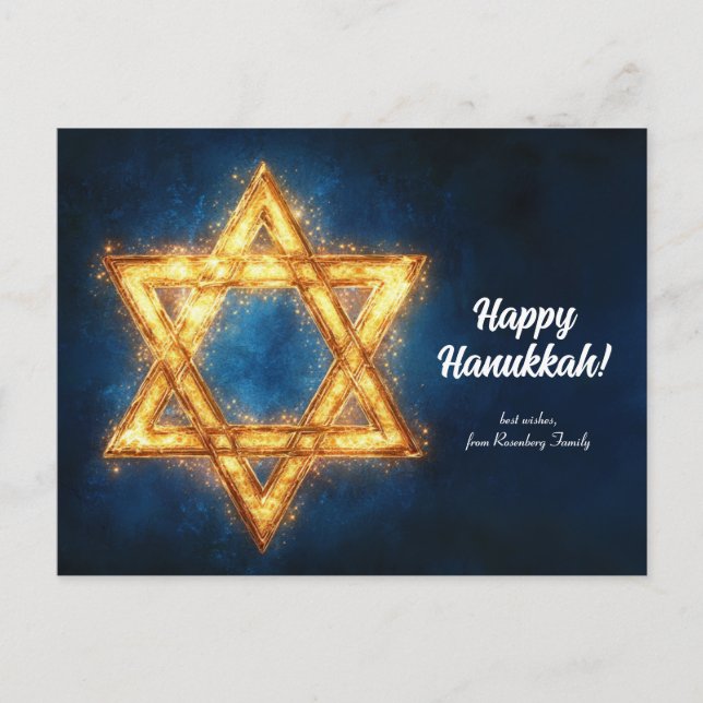 Custom text Happy Hanukkah ✡️, Star von David Postkarte (Vorderseite)