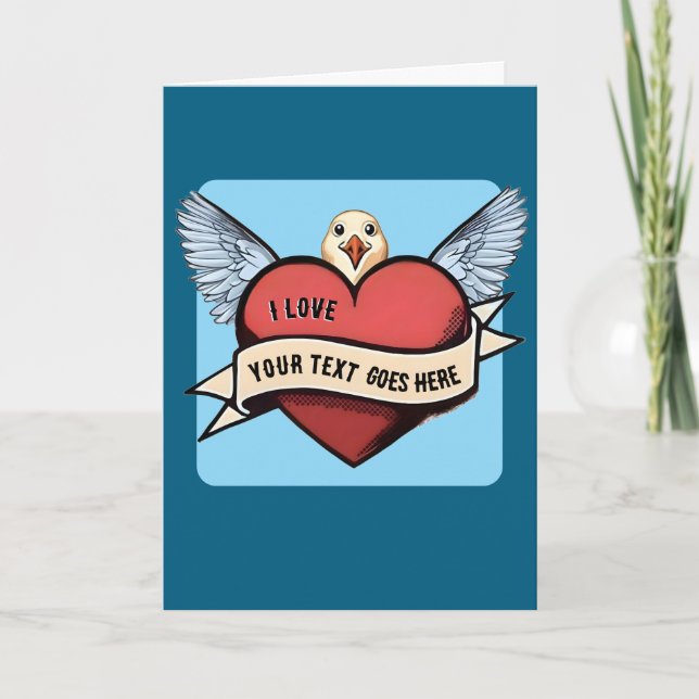 Custom Text | Heart Funny Seagull Tattoo  Karte (Vorderseite)