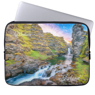 Custom Text Kolufossar Wasserfälle, Island Laptopschutzhülle
