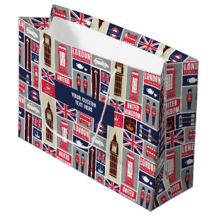 Custom Text London UK Icons Große Geschenktüte