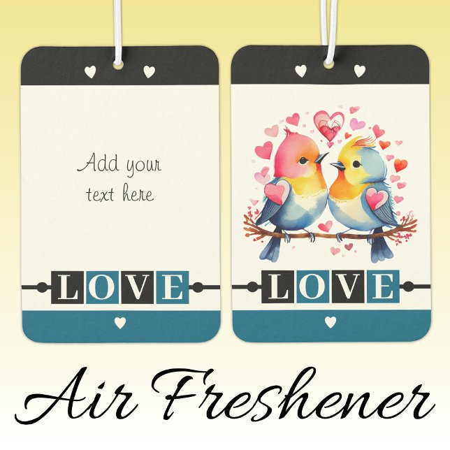 Custom text lovebirds romantic Valentine blue Autolufterfrischer (Von Creator hochgeladen)