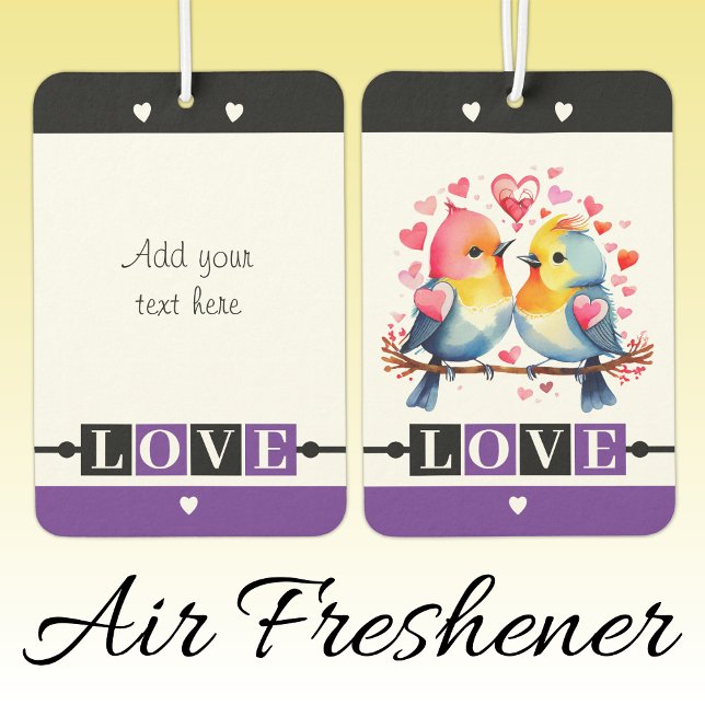 Custom text lovebirds romantic Valentine purple Autolufterfrischer (Von Creator hochgeladen)