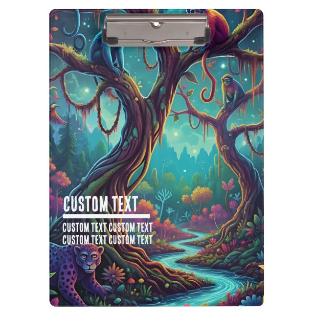 Custom Text Magical Jungle Monkeys & Leopard Klemmbrett (Vorderseite)