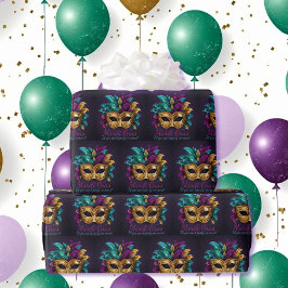 Custom Text Mardi Gras Mask Feathers Geschenkpapier