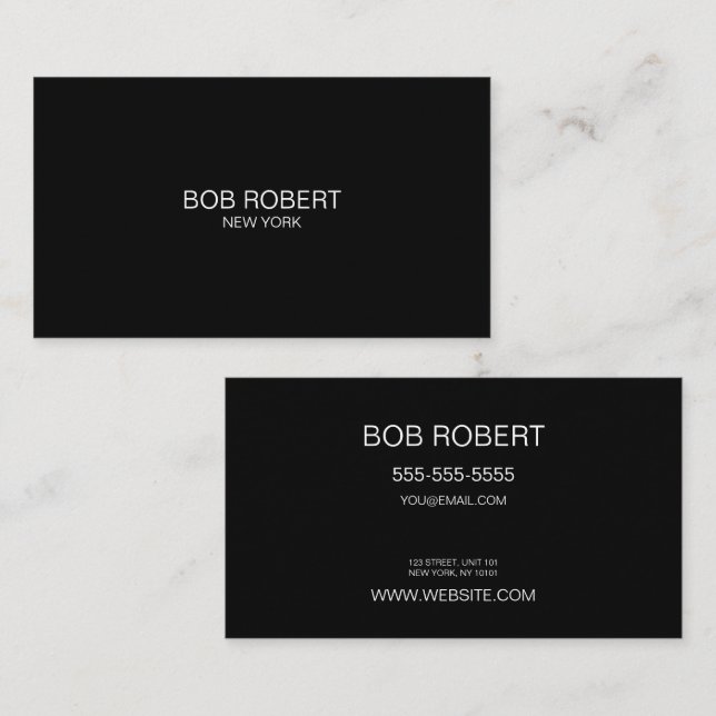 CUSTOM TEXT - Minimalistisches Schwarz Visitenkarte (Vorne/Hinten)