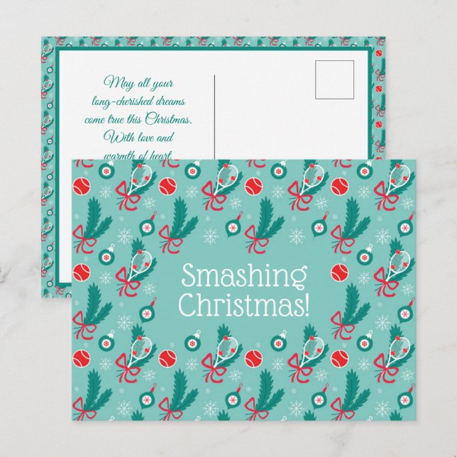 Custom text Minty green Tennis Weihnachten Postkarte (Vorne/Hinten)