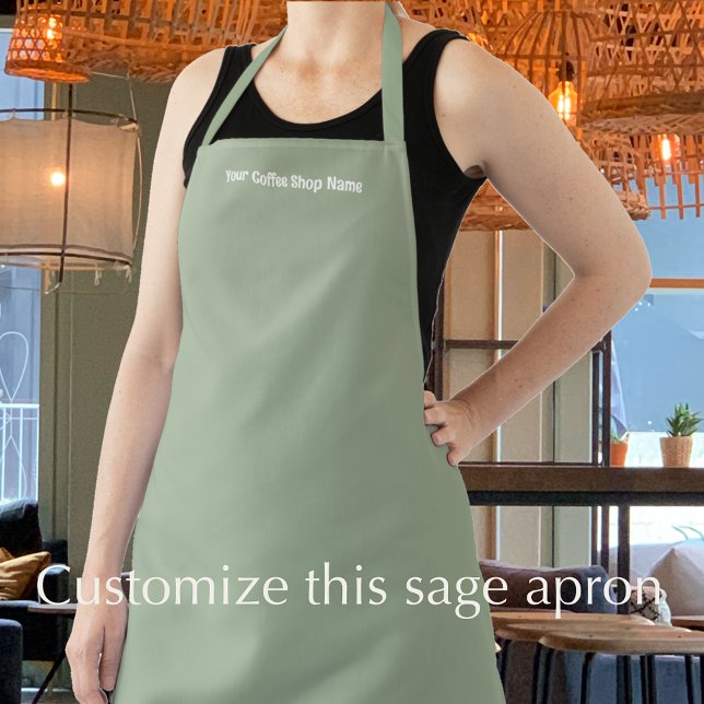 Custom Text Modern Sage Green Coffee Shop Schürze (Add your custom text to this sage green apron. Modern trendy personalized apron.
)