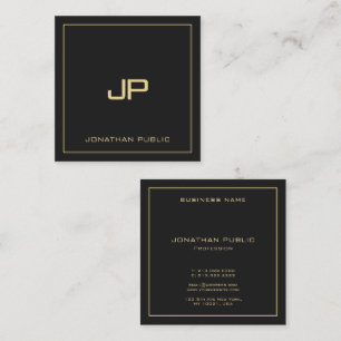 Custom Text Monogram Luxus elegant Schwarz und Gol Quadratische Visitenkarte