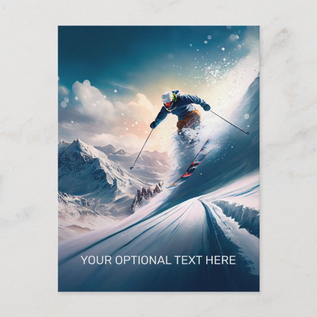 Custom Text Mountain Skier Postkarte (Vorderseite)