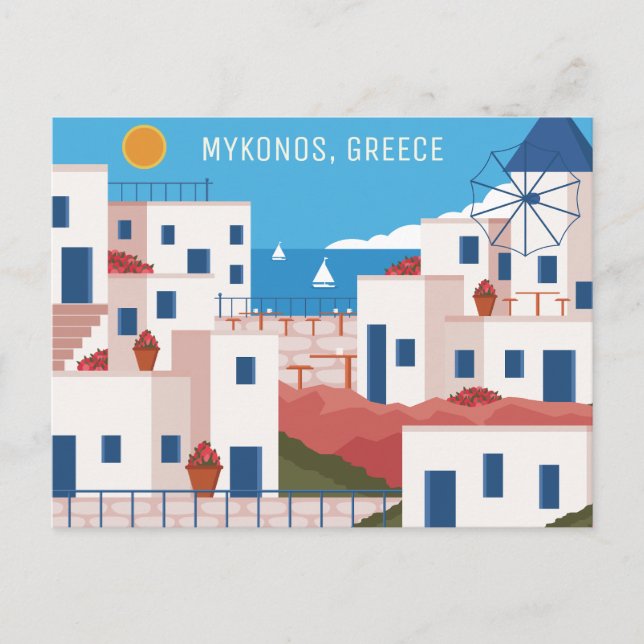 Custom Text Mykonos Griechenland Postkarte (Vorderseite)