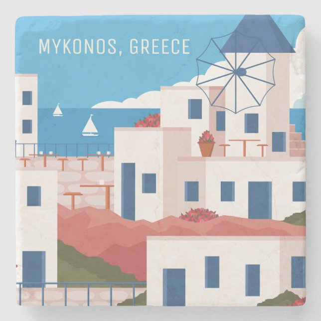 Custom Text Mykonos Griechenland Steinuntersetzer (Vorderseite)