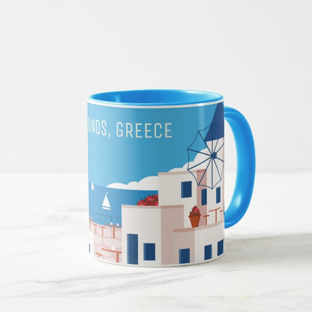 Custom Text Mykonos Griechenland Tasse (VorderseiteRechts)