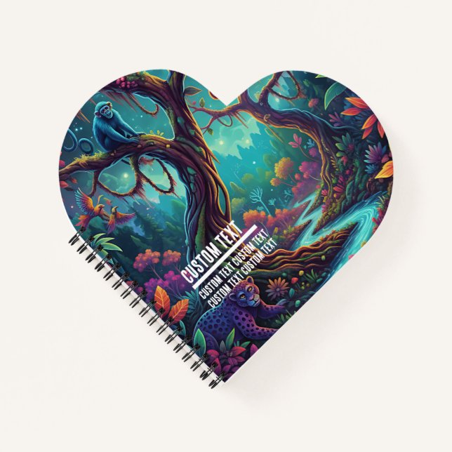 Custom Text Mystical Forest Wildlife Jaguar Monkey Notizbuch (Vorderseite)
