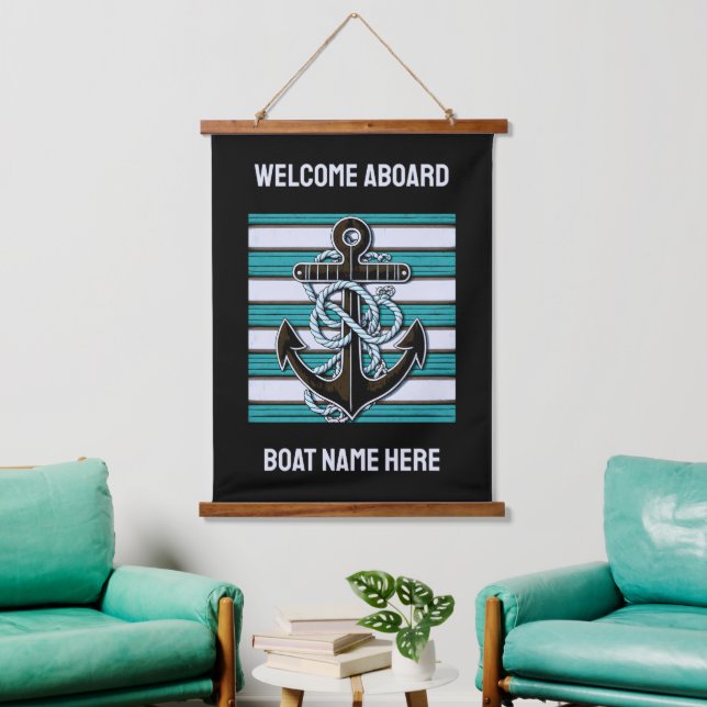 Custom Text Nautical Anchor Wandteppich Mit Holzrahmen (Wohnzimmer)