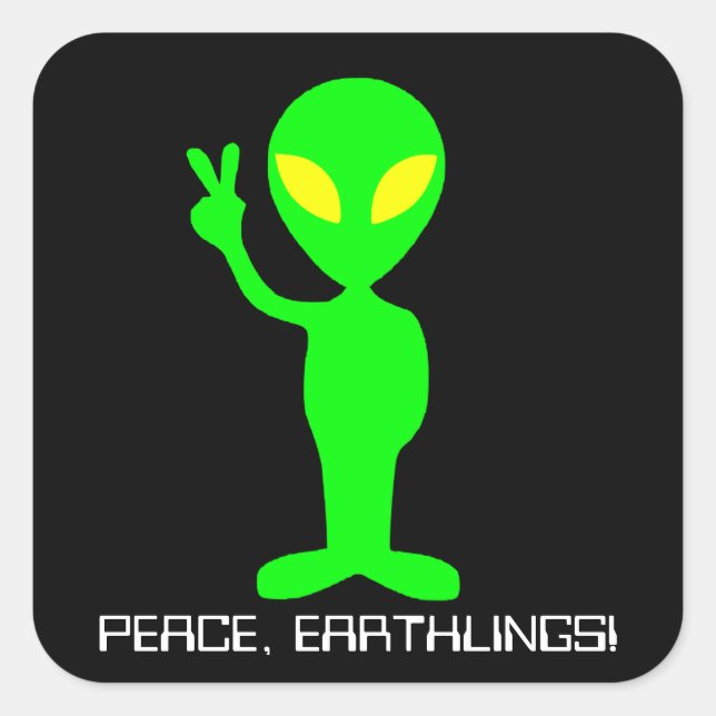 Custom Text Neon Green/Black Alien Peace Sticker (Vorderseite)