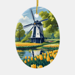 Custom Text Netherlands Windmills Keramik Ornament