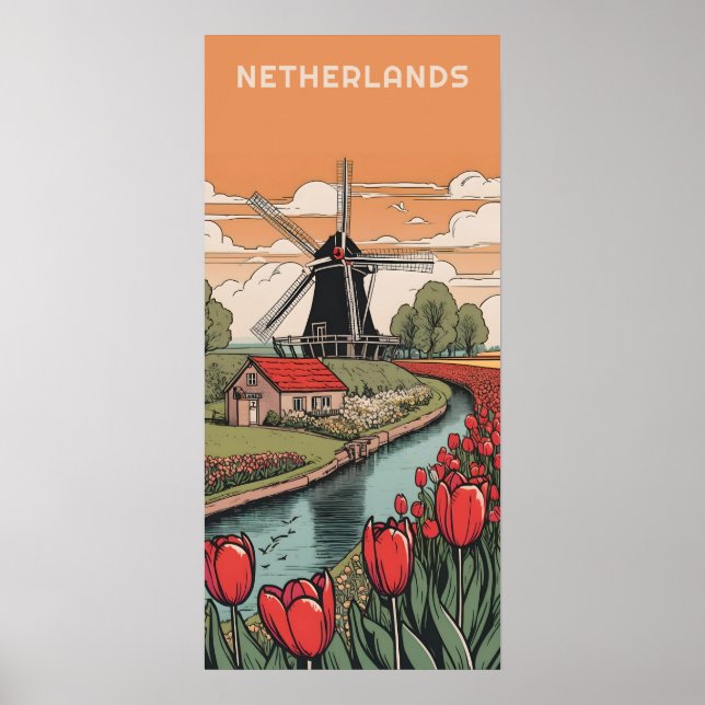 Custom Text Netherlands Windmills Poster (Vorne)