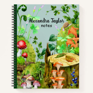 Custom Text Notebook Watercolor Forest Mushroom Notizbuch