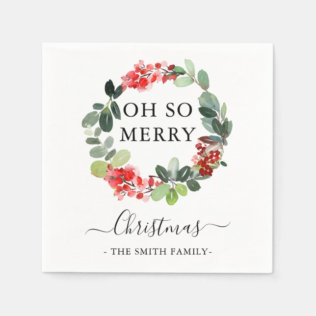 Custom Text Oh So frohe Weihnachtsfeiertag Kranz Serviette (Vorderseite)