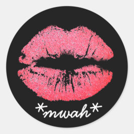 Custom Text Pink Lipstick Kiss Lip Makeup Mwah Runder Aufkleber