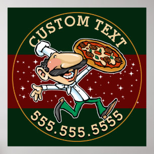 CUSTOM TEXT Pizza Lieferung Pizzeria Zeichen Poster