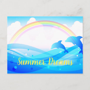 Custom Text Rainbow Summer Magic Blue Delphine Postkarte