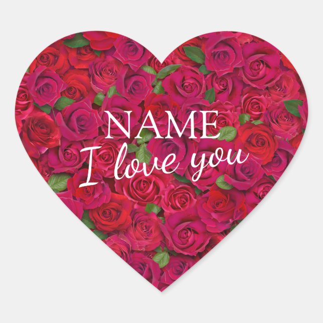 Custom Text Red Rose Pattern Romantic I Love You Herz-Aufkleber (Vorderseite)