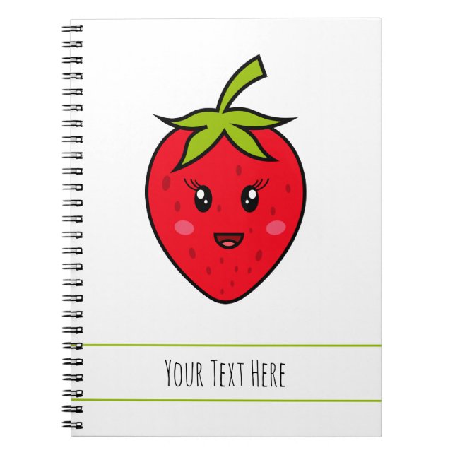 Custom Text Red Strawberry Niedlich Kawaii Frucht Notizblock (Vorderseite)