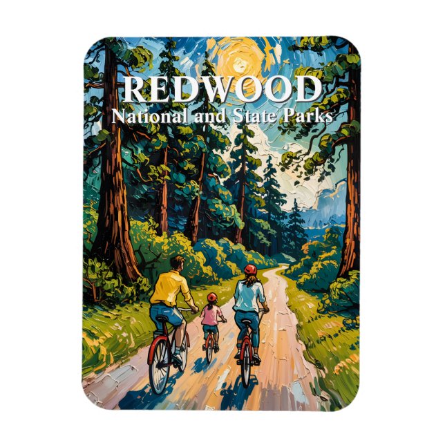 Custom Text Redwood Forest Family Cycling Colorful Magnet (Vertikal)