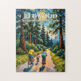 Custom Text Redwood Forest Family Cycling Colorful Puzzle
