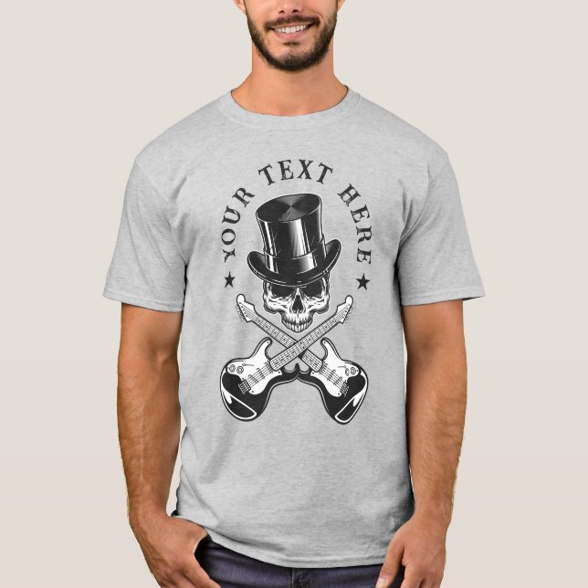 Custom Text Rock & Roll Skull mit Crossgitarren T-Shirt (Vorderseite)
