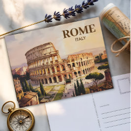 Custom Text Rome Italien Kolosseum Retro Wasserfar Postkarte