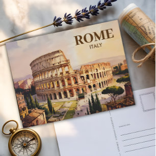 Custom Text Rome Italien Kolosseum Retro Wasserfar Postkarte