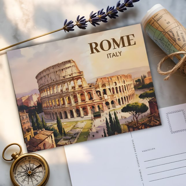 Custom Text Rome Italien Kolosseum Retro Wasserfar Postkarte (Von Creator hochgeladen)