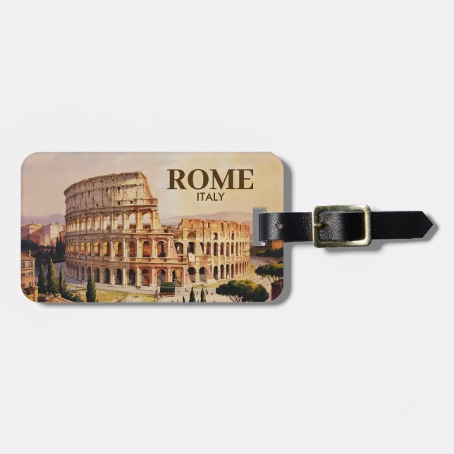 Custom Text Rome Italy Colosseum Retro Watercolor Gepäckanhänger (Vorderseite horizontal)