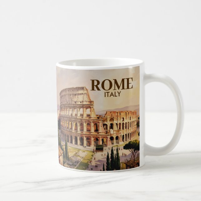 Custom Text Rome Italy Colosseum Retro Watercolor Kaffeetasse (Rechts)