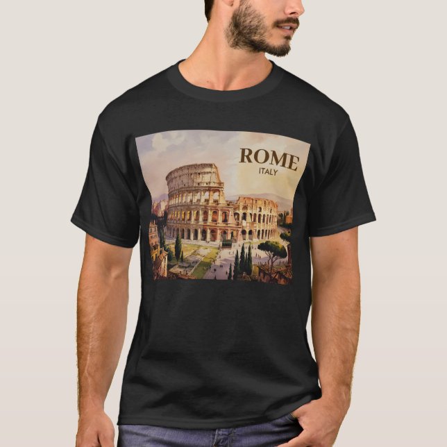 Custom Text Rome Italy Colosseum Retro Watercolor T-Shirt (Vorderseite)