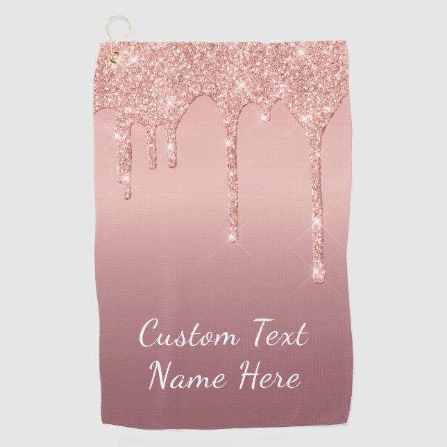 Custom Text Rose Gold Glitzer Golf Handtuch (Vorderseite)