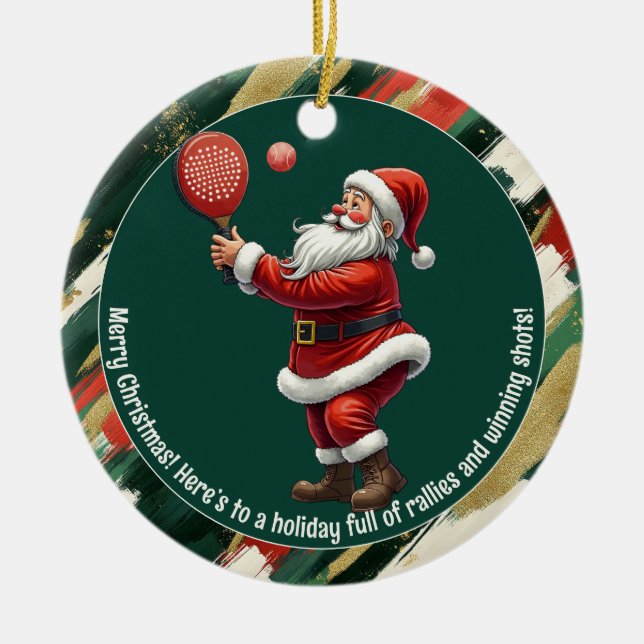 🎾🎄Custom text, Santa Rally Round Keramik Ornament (Vorne)