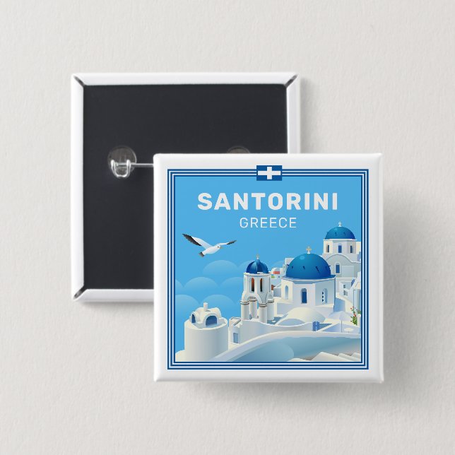 Custom Text Santorini Griechenland Button (Vorne & Hinten)