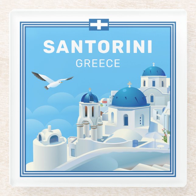 Custom Text Santorini Griechenland Glasuntersetzer (Vorderseite)